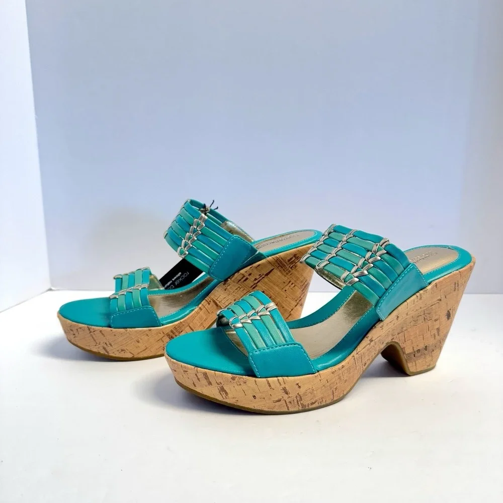 Croft & Barrow Sole (Sense) Ability Cork Wedge Teal Margie Sandals ‎ 9.5 New